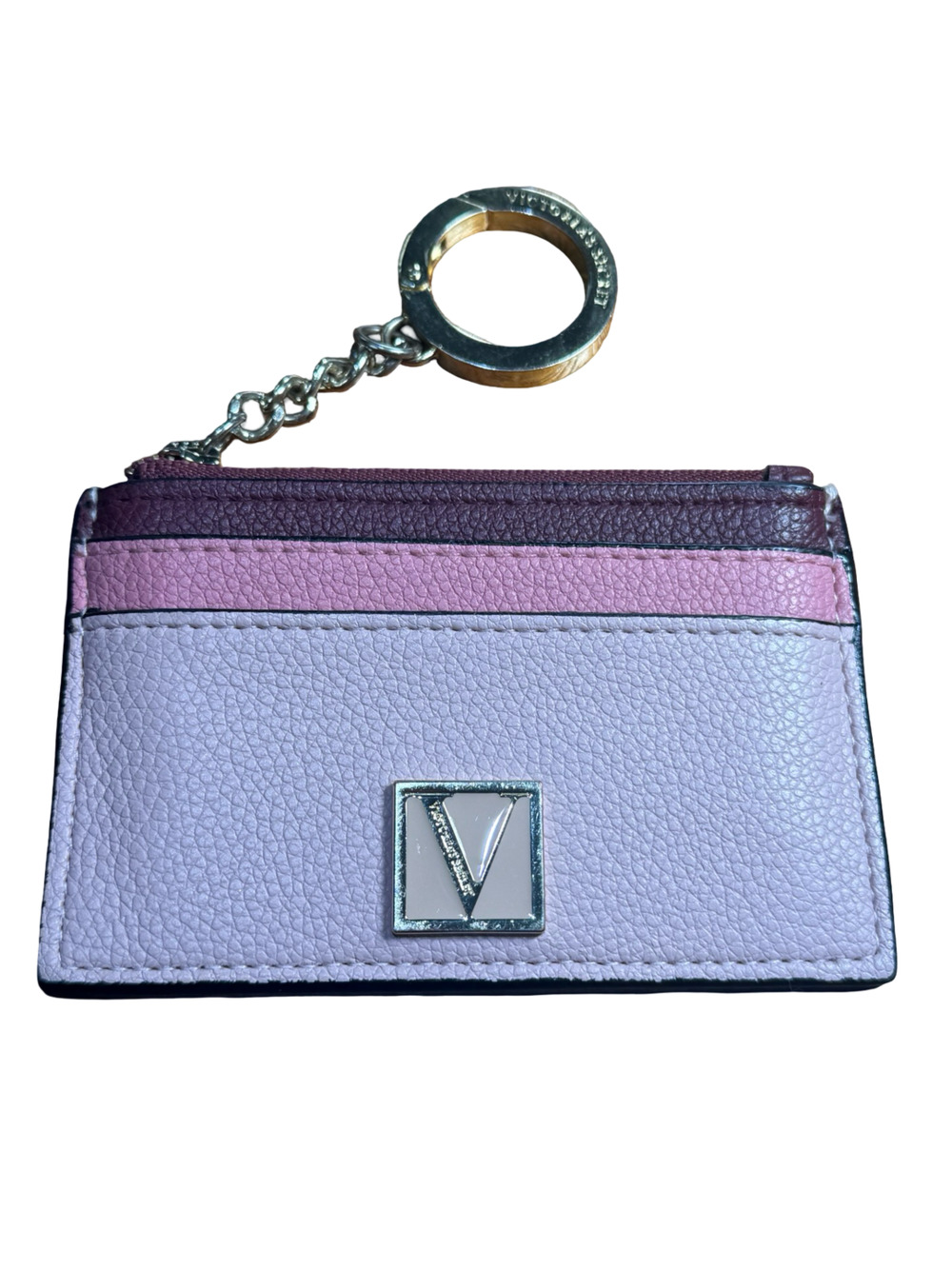 Victorias Secret Signature Stripe Credit Card Case & Coin Wallet Iconic Pink NWT
